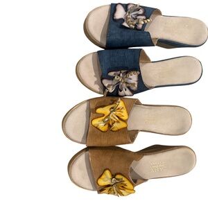 Stylish tuscanyWomen's Mules - Navy and Tan with Floral Details